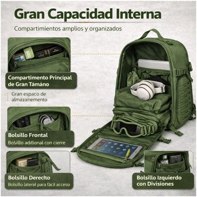 MOCHILA TÁCTICA MILITAR 50L SISTEMA MOLLE RESISTENTE IMPERMEABLE PARA CAMPING VIAJES TREKKING TRABAJO Y USO DIARIO - 4
