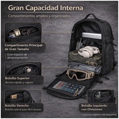 MOCHILA TÁCTICA MILITAR 50L SISTEMA MOLLE RESISTENTE IMPERMEABLE PARA CAMPING VIAJES TREKKING TRABAJO Y USO DIARIO - 4