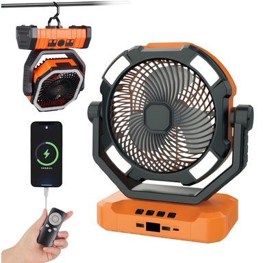 VENTILADOR RECARGABLE PORTÁTIL CAFINI 8” CON LUZ LED, CONTROL REMOTO, POWER BANK Y GIRO AUTOMÁTICO - 1