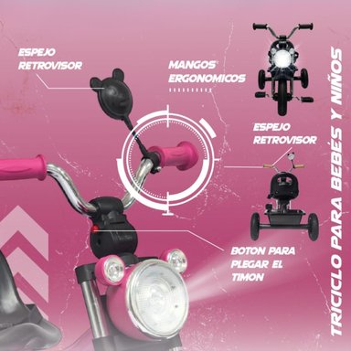 TRICICLO INFANTIL 3 RUEDAS PARA BEBÉS Y NIÑOS 1.5 A 5 AÑOS ESTILO MOTO BABY CAM CON ASIENTO, CINTURÓN Y CANASTA - 4