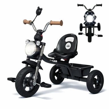 TRICICLO INFANTIL 3 RUEDAS PARA BEBÉS Y NIÑOS 1.5 A 5 AÑOS ESTILO MOTO BABY CAM CON ASIENTO, CINTURÓN Y CANASTA - 1