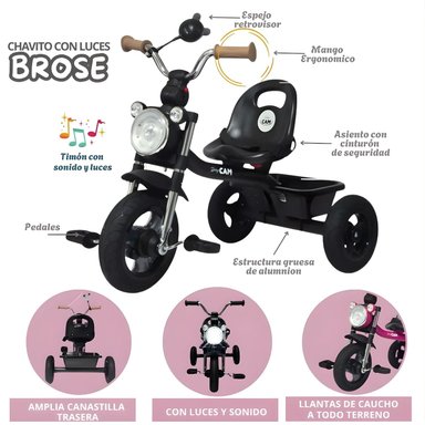 TRICICLO INFANTIL 3 RUEDAS PARA BEBÉS Y NIÑOS 1.5 A 5 AÑOS ESTILO MOTO BABY CAM CON ASIENTO, CINTURÓN Y CANASTA - 2