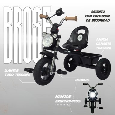 TRICICLO INFANTIL 3 RUEDAS PARA BEBÉS Y NIÑOS 1.5 A 5 AÑOS ESTILO MOTO BABY CAM CON ASIENTO, CINTURÓN Y CANASTA - 3