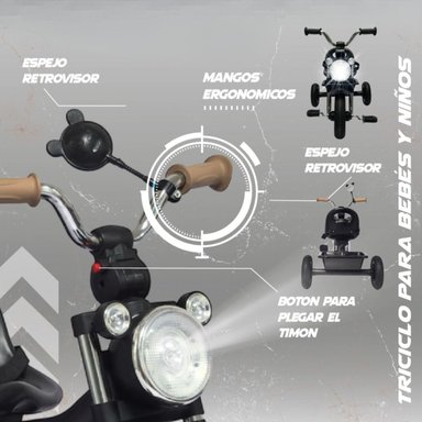 TRICICLO INFANTIL 3 RUEDAS PARA BEBÉS Y NIÑOS 1.5 A 5 AÑOS ESTILO MOTO BABY CAM CON ASIENTO, CINTURÓN Y CANASTA - 4