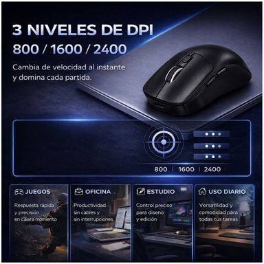 MOUSE BLUETOOTH RECARGABLE ERGONÓMICO 2.4G CON BOTONES LATERALES DPI AJUSTABLE PARA OFICINA ESTUDIO Y HOGAR - 5