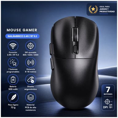 MOUSE INALÁMBRICO BLUETOOTH 2.4G RECARGABLE TIPO C DPI AJUSTABLE 800 1600 2400 ERGONÓMICO PARA LAPTOP PC - 2