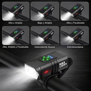 LUZ DELANTERA PARA BICICLETA RECARGABLE USB 1000LM IMPERMEABLE 6 MODOS LUZ LED PARA BICICLETA - 4