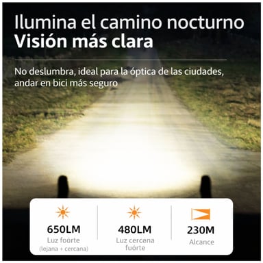 LUZ DELANTERA PARA BICICLETA ANTINIEBLA 650 LM RECARGABLE USB-C ALTA POTENCIA - 5