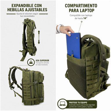 MOCHILA TÁCTICA MILITAR 45L SISTEMA MOLLE RESISTENTE IMPERMEABLE PARA CAMPING VIAJES TREKKING TRABAJO Y USO DIARIO - 3