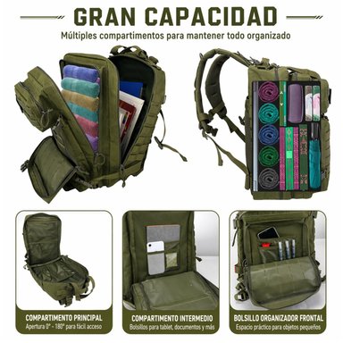 MOCHILA TÁCTICA MILITAR 45L SISTEMA MOLLE RESISTENTE IMPERMEABLE PARA CAMPING VIAJES TREKKING TRABAJO Y USO DIARIO - 4