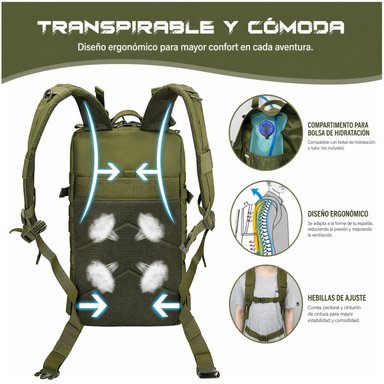MOCHILA TÁCTICA MILITAR 45L SISTEMA MOLLE RESISTENTE IMPERMEABLE PARA CAMPING VIAJES TREKKING TRABAJO Y USO DIARIO - 5