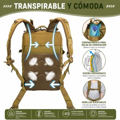 MOCHILA TÁCTICA MILITAR 45L SISTEMA MOLLE RESISTENTE IMPERMEABLE PARA CAMPING VIAJES TREKKING TRABAJO Y USO DIARIO - 6