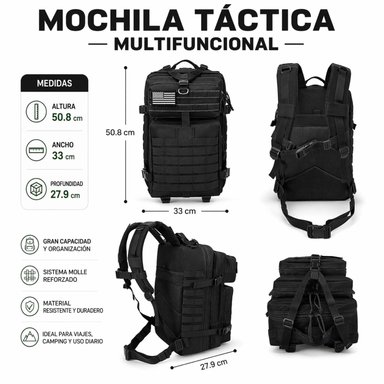 MOCHILA TÁCTICA MILITAR 45L SISTEMA MOLLE RESISTENTE IMPERMEABLE PARA CAMPING VIAJES TREKKING TRABAJO Y USO DIARIO - 2