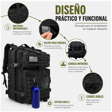 MOCHILA TÁCTICA MILITAR 45L SISTEMA MOLLE RESISTENTE IMPERMEABLE PARA CAMPING VIAJES TREKKING TRABAJO Y USO DIARIO - 3