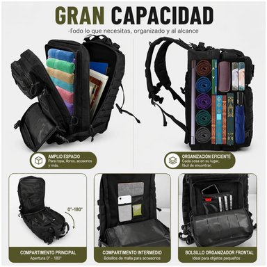 MOCHILA TÁCTICA MILITAR 45L SISTEMA MOLLE RESISTENTE IMPERMEABLE PARA CAMPING VIAJES TREKKING TRABAJO Y USO DIARIO - 5