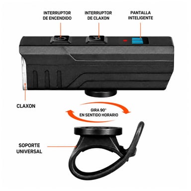 LUZ DELANTERA BICICLETA 1000LM RECARGABLE USB TIPO C CON CLAXÓN 120DB Y CONTROL REMOTO - 2