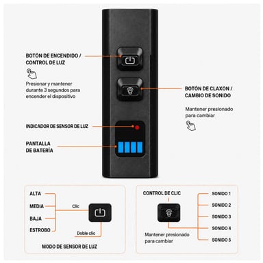 LUZ DELANTERA BICICLETA 1000LM RECARGABLE USB TIPO C CON CLAXÓN 120DB Y CONTROL REMOTO - 3