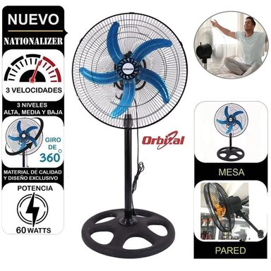 VENTILADOR NATIONALIZER NN-45-360 60 WATTS 3 EN 1 ORBITAL 18" NEGRO