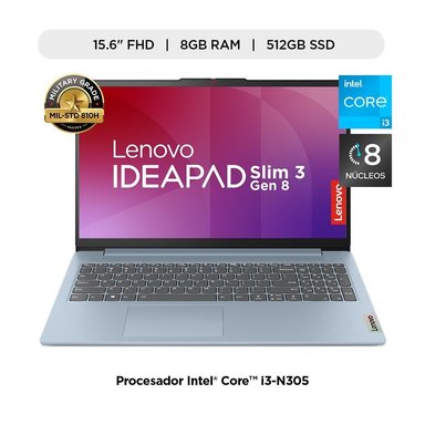 PORTÁTIL LENOVO IDEAPAD SLIM 3 15IAN8 I3-N305/ 8GB/ SSD 512GB/ LIBRE/ 15.6/ 82XB003MLM