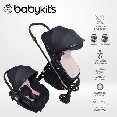 COCHE CUNA VOX TS GOLD CON PORTABEBÉ Y BASE PARA AUTO ROSADO
