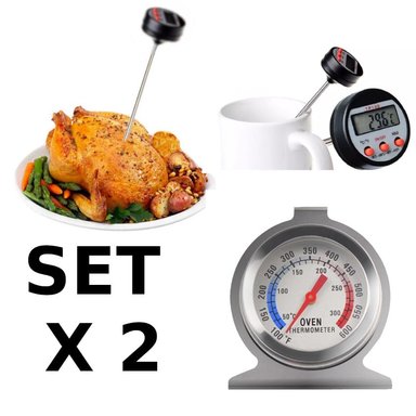 SET DE TERMÓMETROS ANALÓGICO DIGITAL HORNO ALIMENTOS