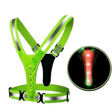 CHALECO AJUSTABLE CINTA REFLECTIVA REFLECTIVO HOMBRE MUJER CICLISMO + PILAS LUCES LED MOTO