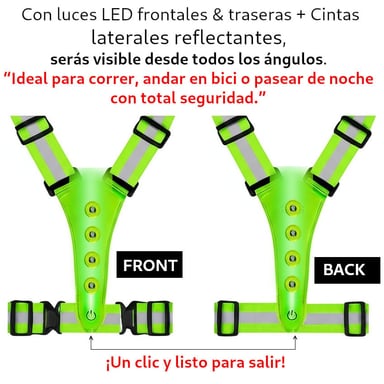 CHALECO AJUSTABLE CINTA REFLECTIVA REFLECTIVO HOMBRE MUJER CICLISMO + PILAS LUCES LED MOTO - 2