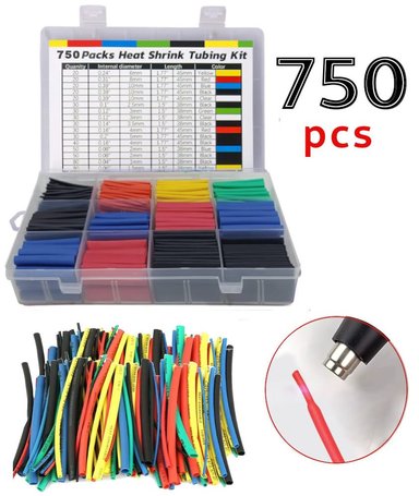750 TUBOS TERMO RETRÁCTIL TERMO ENCOGIBLES AISLANTE CABLE ELÉCTRICO + ESTUCHE TRANSPORTADOR