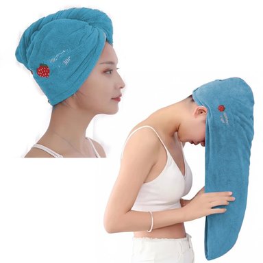 TOALLA GORRO SECADO RÁPIDO CABELLO DUCHA PLAYA MICRO FIBRA CELESTE TURBANTE