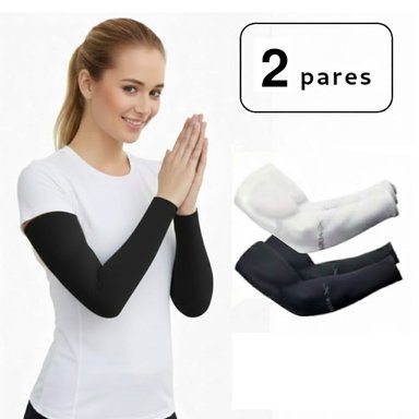 DOS PARES MANGA DEPORTIVA BLANCAS NEGRAS UV MOTO CICLISMO VOLEY AQUAX® SS2242+SS2467