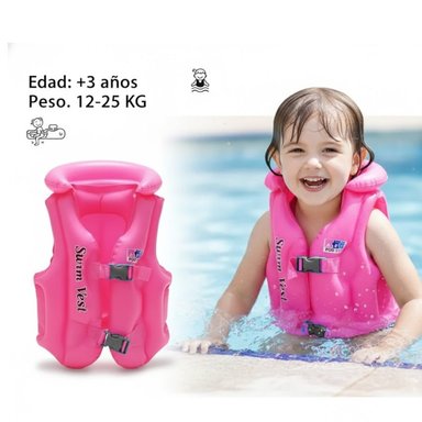 CHALECO INFLABLE PISCINA AGUA  FLOTADOR ROSA NIÑAS + 3 AÑOS
