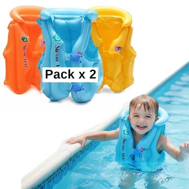 PACK X DOS CHALECO INFLABLE PISCINA AGUA FLOTADOR NIÑOS + 3 AÑOS