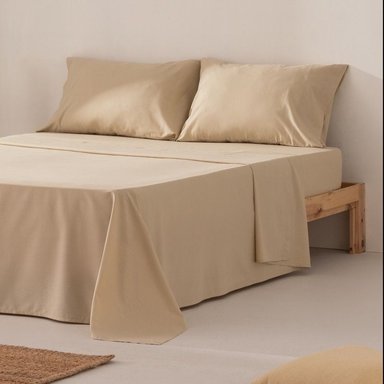 SET SÁBANAS ALGODÓN BRAMANTE FULL BEIGE 180 HILOS