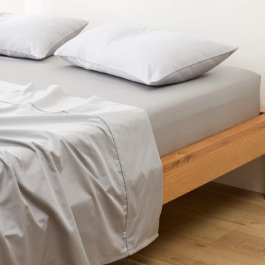 SET SÁBANAS ALGODÓN BRAMANTE QUEEN GRIS CLARO 200 HILOS