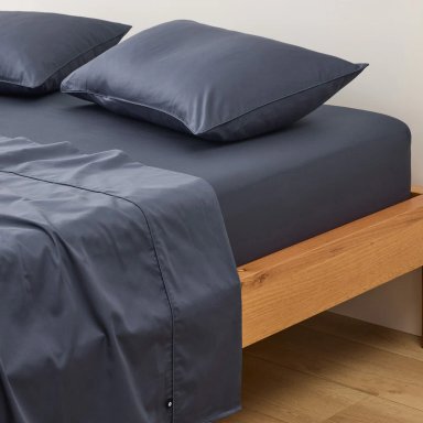 SET SÁBANAS ALGODÓN BRAMANTE TWIN AZUL MARINO 200 HILOS