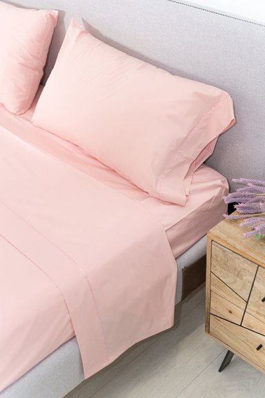 SET SÁBANAS ALGODÓN BRAMANTE TWIN ROSADO 180 HILOS