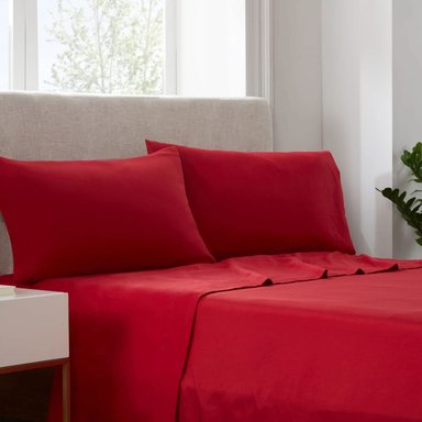 SET SÁBANAS ALGODÓN BRAMANTE FULL ROJO 200 HILOS