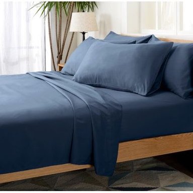 SET SÁBANAS ALGODÓN BRAMANTE QUEEN AZUL JEAN 200 HILOS