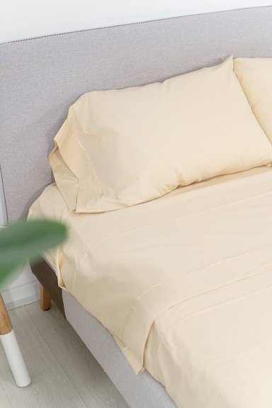 SET SÁBANAS ALGODÓN BRAMANTE QUEEN IVORY 200 HILOS