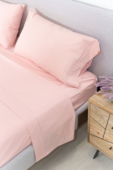 SET SÁBANAS ALGODÓN BRAMANTE QUEEN ROSADO 180 HILOS