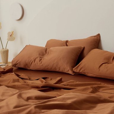 SET SÁBANAS ALGODÓN BRAMANTE KING TERRACOTA 200 HILOS