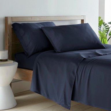 SET SÁBANAS ALGODÓN BRAMANTE TWIN AZUL MARINO 180 HILOS