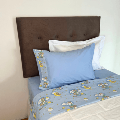 SET SÁBANAS TEDDY BEAR ALGODÓN BRAMANTE TWIN CELESTE 200 HILOS