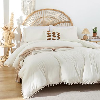 FUNDA PLUMÓN POMPÓN 100 % ALGODÓN BRAMANTE 2 PLZ PERLA 200 HILOS