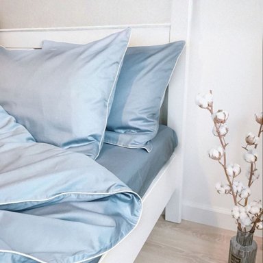 FUNDA PLUMÓN RIBETE 100 % ALGODÓN BRAMANTE QUEEN CELESTE 200 HILOS