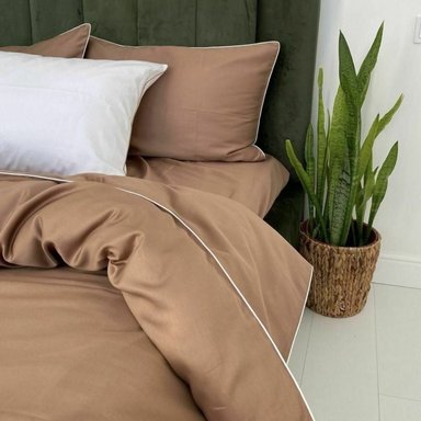 FUNDA PLUMÓN RIBETE 100 % ALGODÓN BRAMANTE QUEEN AVELLANA 200 HILOS