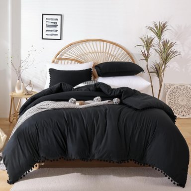 FUNDA PLUMÓN POMPÓN 100 % ALGODÓN BRAMANTE 2 PLZ NEGRO 200 HILOS