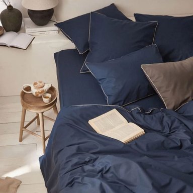 FUNDA PLUMÓN RIBETE 100 % ALGODÓN BRAMANTE 1.5 PLZ AZUL MARINO 200 HILOS