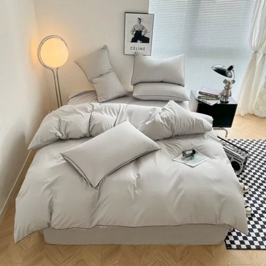 FUNDA PLUMÓN RIBETE 100 % ALGODÓN BRAMANTE 1 PLZ GRIS 200 HILOS