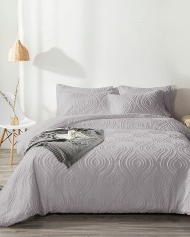 SET EDREDÓN PINTEREST + SÁBANAS 2 PLZ GRIS